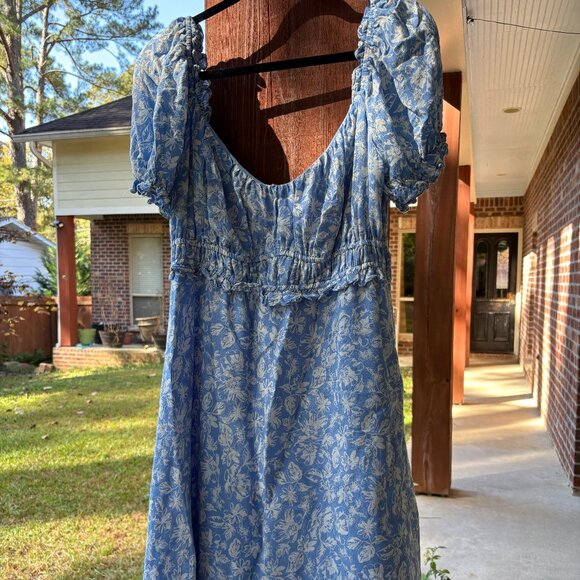 ASTR the Label Cornflower Blue Puff Sleeve Peasant Mini Dress Size XL - Picture 1 of 4